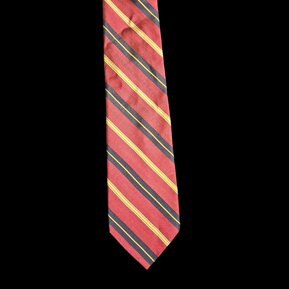 Lauren Ralph Lauren Red Yellow Navy Striped Silk Tie 3.5" Classic Necktie - Picture 1 of 4